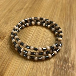 Beaded Wire Wrap Peach Beige Colorful Bracelet Metal & Stone Flexible Wire